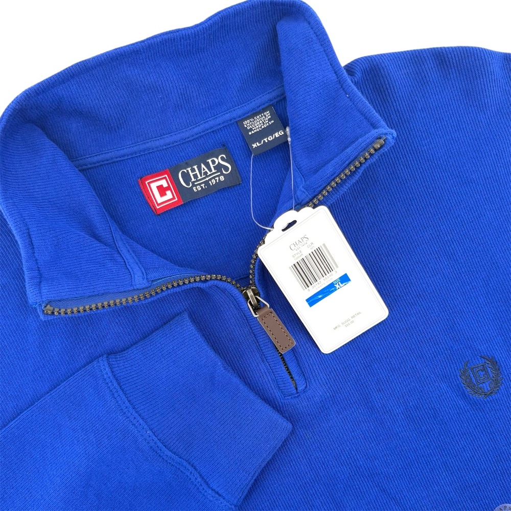 Chaps Mens XL Royal Blue French Rib Fleece Quarter Zip Pullover Sweater 13204R